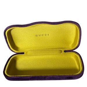 Authentic Gucci Purple Velvet Hard Glasses Case Yellow Satin Interior Large